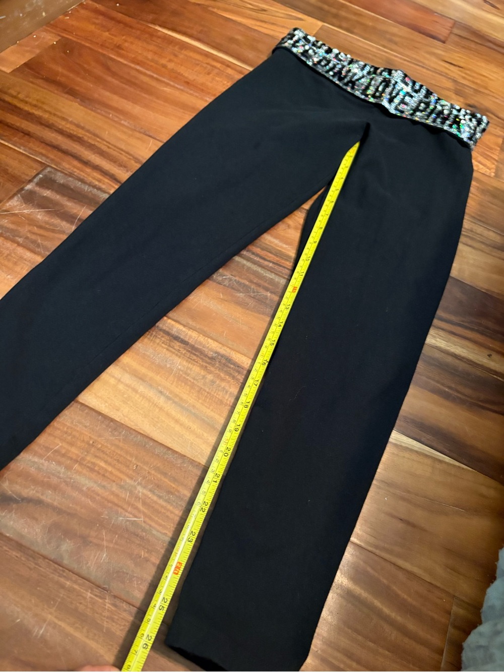 Victoria’s Secret PINK Yoga Fold Over Sequin Leggings Black Y2K Size S (1215) - Picture 5 of 8